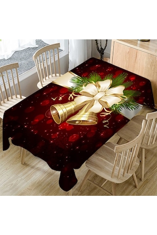 Sones Ev Tipi Dikdörtgen Masa Örtüsü Noel Yemek Sehpası Örtüsü Dekorasyonu, Boyut: 150x300 Cm Noel Çanı Diğer