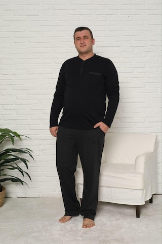 Pijamoni Erkek Battal Düğme Yaka Penye Uzun Kol Pijama Takımı 6720/17 - 1 Adet Siyah