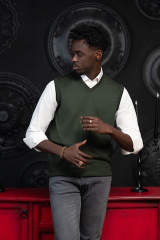 V Yaka Regular Fit Yünlü Kolsuz Triko Süveter Yeşil