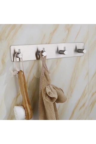 Askılık Yapışkanlı Dikdörtgen Çubuklu 4 Kancalı Krom Çok Renkli