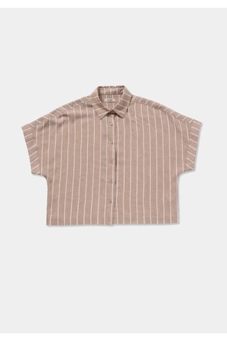Colin's Colins Fashion Fit Shirt Neck Çizgili Kadın Açik Kahverengi Kısa Kol Gömlek Cl1080406 Q1.v2 Lbr