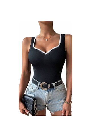Novalook Kalp Yaka Siyah Garni Detaylı Bluz Siyah - 846989667 Siyah