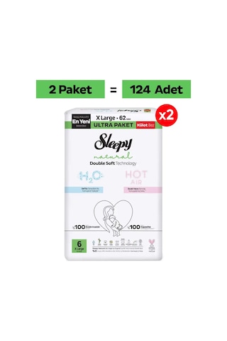 Sleepy Natural Double Soft Ultra Fırsat Paketi Külot Bez 6 Numara Xlarge 124 Adet