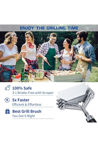 Hombey Çelik Tellerden Yapılmış Isı Dayanıklı, Kolay Temizlenir Mangal Ve Izgaralar İçin Temizlik Fırçası Gümüş