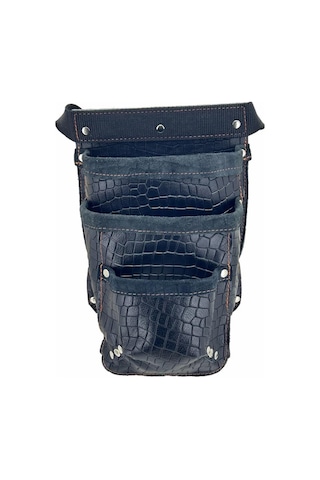 Hakiki Deri Kroko Cepli Tekniker Çivi Önlüğü Bel Çantası Siyah