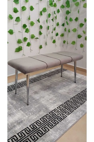 Özcan Metal Bench Sırtlı Krom Metal Ayaklı Mutfak Salon Antre Yatak Odası Puf Bank Oturak Takımı Gri