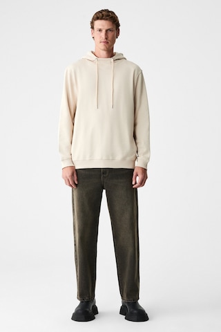 Grimelange Alessıo Erkek %100 Pamuk Kapüşonlu Kordon Detaylı Oversize Fit Bej Sweatshirt Bej