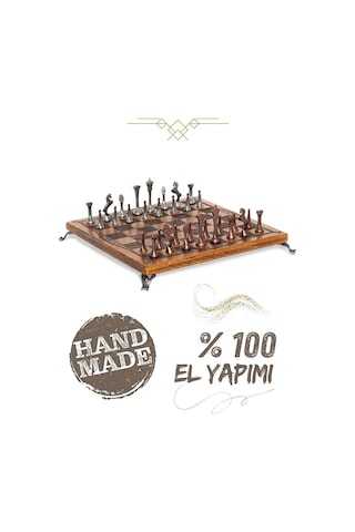 Mc55 Metal Satranç Takımı Gerçek Kayın Ağacı Satranç Tahtası - 30x30cm Antik Taşlar