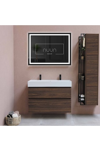 Nuun Dekor 90x70cm Beyaz Ledli Kumlamalı Banyo Aynası Trafolu Beyaz
