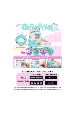 Unicorn Işıklı Silikon Teker Çocuk Pateni - Turkuaz - Gökkuşağı Turkuaz