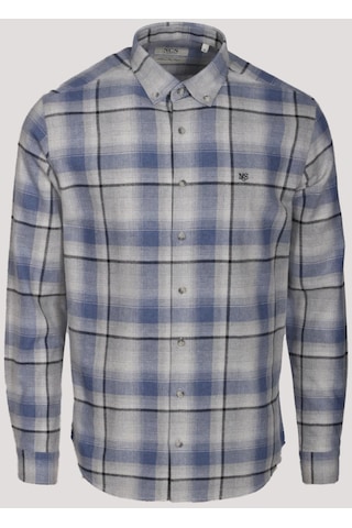Erkek Gömlek Mavi Uzun Kol Ekose Kareli Flanel Yün Tuşeli Slim Fit Düğmeli Yaka Shirt Ncs Jeans 7269-mavi Mavi