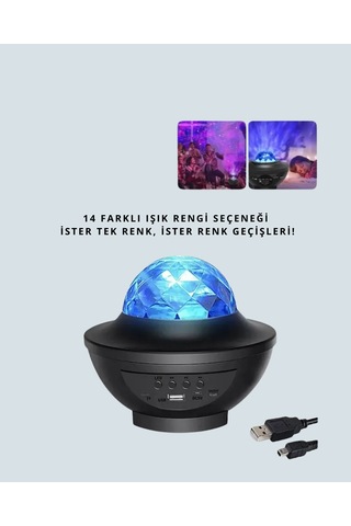 Mey İthalat Yıldız & Okyanus Dalga Projektörü Bluetooth / Usb Hoparlörlü Çok Renkli