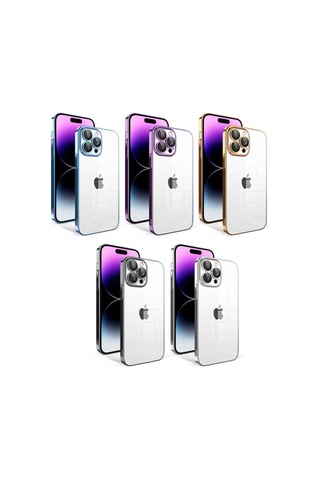 Apple iPhone Uyumlu 14 Pro Max Kamera Korumalı Renkli Çerçeveli Csm Zore Garaj Kılıf mavi Açık