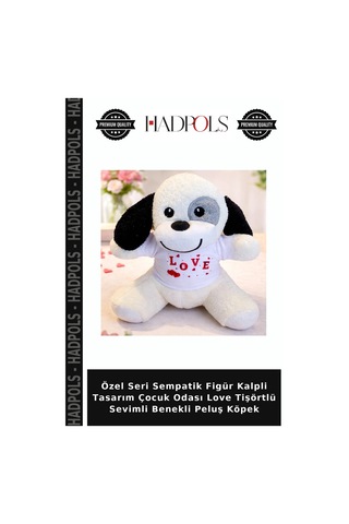 Özel Seri Sempatik Figür Kalpli Tasarım Çocuk Odası Love Tişörtlü Sevimli Benekli Peluş Köpek Çok Renkli