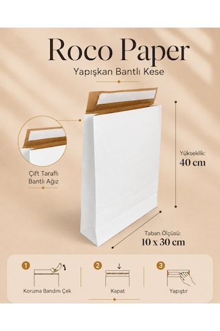 Yapışkan Bantlı Kraft Kese Kağıdı, Beyaz Renk, 30x40x10 Cm - 24'lü Paket, Hediye Ve Kargo Zarfı