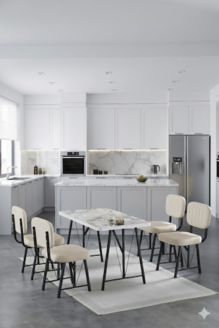 Elfin 70x110cm Sabit Efes Yemek Masası, Yemek Masası Takımı, Mutfak Masası, 4 Krem Sandalye Krem