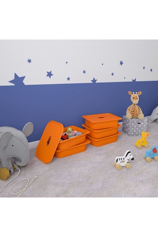 5 Adet Turuncu Kapaklı Çok Amaçlı Saklama Kutusu - Oyuncak Sepeti 5ks5k Turuncu