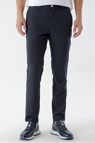 Morven Erkek Lacivert Poliviskon Trend Çizgili Slim Fit Classic Pantolon Lacivert