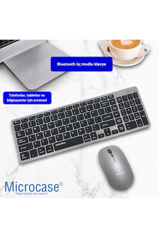 Microcase Bluetooth Ve 2.4g Şarj Edilebilir İnce Tasarım Kablosuz Klavye Mouse Seti + Silikon Klavye Koruması Al5724 Optik