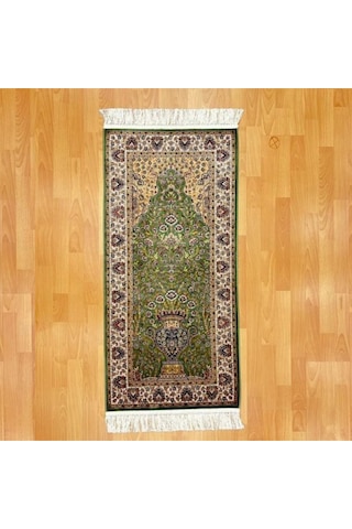 Mihrâb-ı Gülzâr Motifli 60x120 Cm İpek Seccade Yeşil