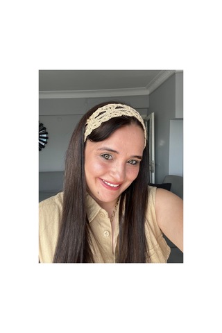 Kadın Örgü Saç Bandı El Yapımı Dantel Bandana Saç Aksesuarı Krem