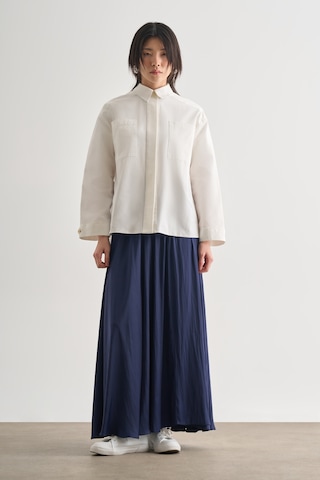 Mizalle Premium Saf Pamuk Oversize Ekru Ceket Gömlek Ekru