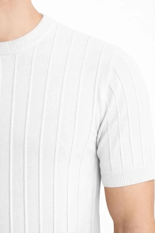 Vexor Erkek Yazlık Fitilli Triko Tişört Kısa Kol Bisiklet Yaka T-shirt - Beyaz