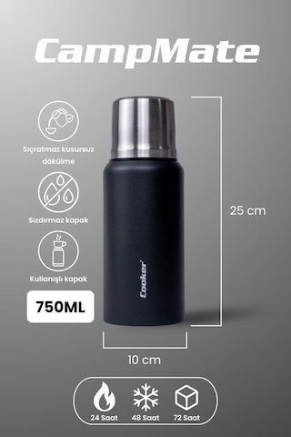 Cooker Campmate 750 Ml Paslanmaz Çelik Termos Ckr2106 Siyah