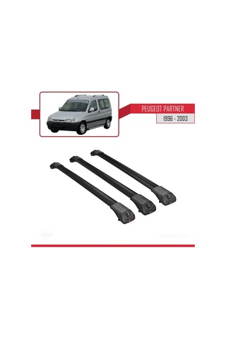 Peugeot Partner 1996-2003 Arası İle Uyumlu Ace-1 Ara Atkı Tavan Barı Siyah 3 Adet Bar