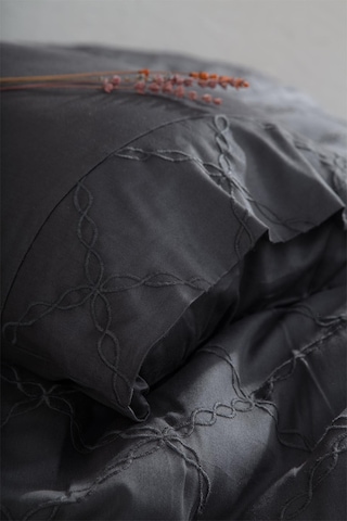 Ecocotton Mahfer Antrasit Çift Kişilik %100 Organik Pamuk Brodeli Nevresim Takımı Antrasit