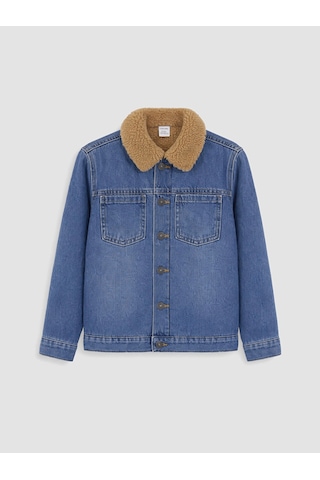 LC Waikiki Lcw Kids İndigo Kürk Yaka Polar Astarlı Erkek Çocuk Jean Ceket Mıd Indıgo Rodeo