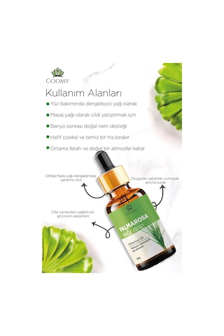 Goomy Palmarosa Uçucu Yağı 10ml %100 Doğal Bitkisel Palmarosa Oil 10ml 10 ML