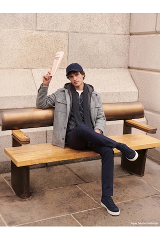 Kip Gri Regular Fit Kapüşonlu Smart Casual Dokuma Mont