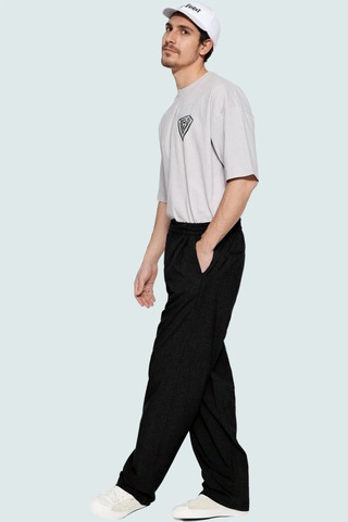 Ersefa Erkek Casual Wide Leg Pantolon Regular Boy Renk Nefes Alan Kumaş siyah