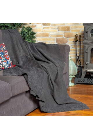 Jakarlı Şönil Koltuk Örtüsü Çekyat Örtüsü Koltuk Şalı 175x350 Kaymaz Gri Gri