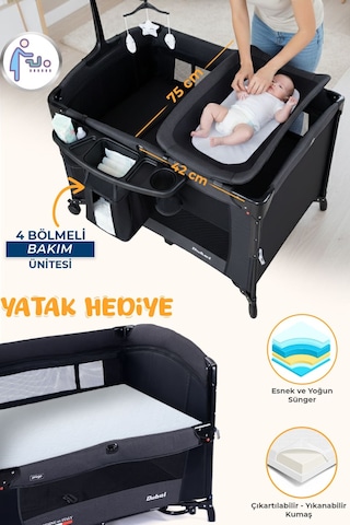 Prego Dubai 10 in1 Anne Yanı Park Yatak Oyun Parkı Sallanır Beşik Yana Açılır Kolay Katlanır +yatak Hediye