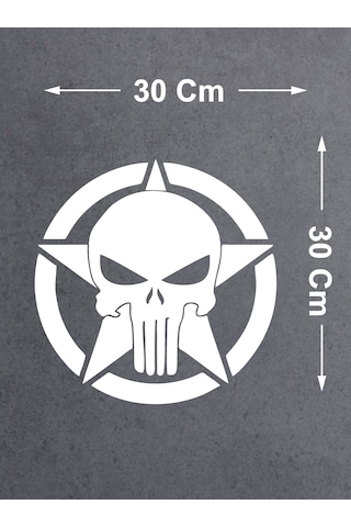 Punisher İnfazcı Kurukafa Yıldız Sticker - Araba Oto Motosiklet Cam Sticker - 00063 30x30 Cm