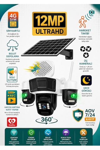 4g Solar Panelli 3 Kameralı Güvenlik Kamerası
