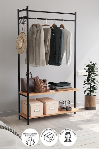 Bofigo Konfeksiyon Askısı Ayaklı Askılık Elbise Askılığı Raflı Askılık Jüpiter Çam Çam