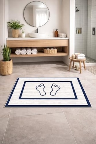 Kaymaz Banyo Halısı, Ayak Desenli, Su Emici Süngerli Yüzey, Makinede Yıkanabilir, Modern Stil, Sarı, 40x60 Cm Açık Gri
