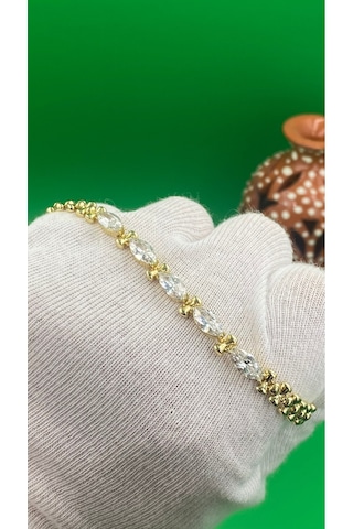 Xuping 14k Kuyumcu Model Oval Zirkon Taşlı Kadın Bileklik Altın