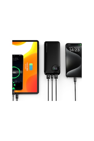 Recci RPB-P48 22.5W 10000 mAh PD 20 W Dijital Led Göstergeli Hızlı Şarj Powerbank Siyah