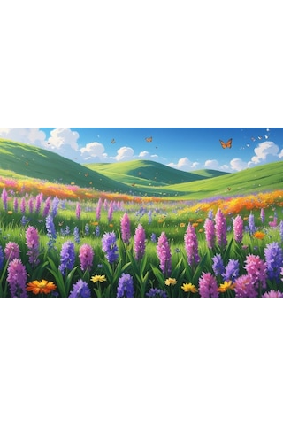 Kelebekler Yabani Çiçekler İçinde Bahar Havası 02 Çerçevesiz 50x30 Cm Pvc Tablo