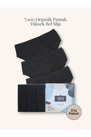 Must Have 3'lü Organik Pamuk Yüksek Bel Slip Külot Siyah