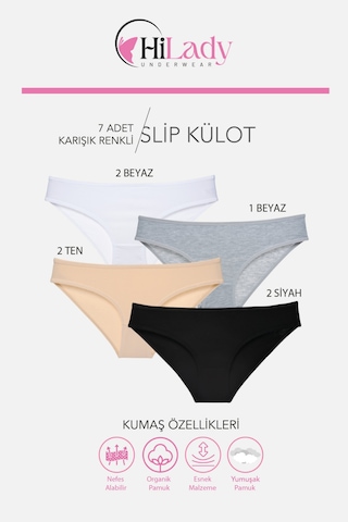 Kadın Külot 7 Li Paket Likralı Soft, Ve, Siyah, Renkler Pamuklu, Yumuşak,külot Beyaz - Siyah - Ten