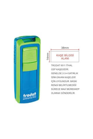 Trodat Cep Kaşe 9511 - Yeşil Makine - Mavi Mürekkep