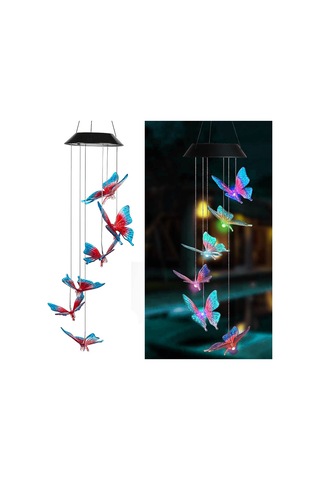 Jeehugo Güneş Enerjili Renk Değiştiren Kelebek Zil Lambası - Bahçe Ve Bahçe Dekorasyonu Işıklı Aydınlatma Kırmızı - Mavi