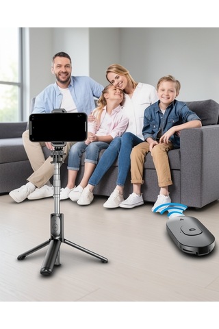 Selfie Çubuğu, Tripodlu, Bluetooth, İos Android Uyumlu, Siyah Standart