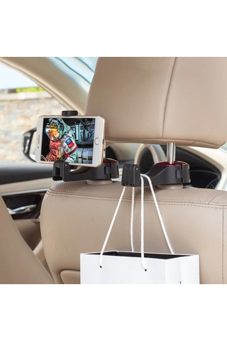 Tenfowee 360 Dönebilen Araç Başlığı Çengeli - Telefon Tutuculu Pratik Saklama Kancası GÜMÜŞ