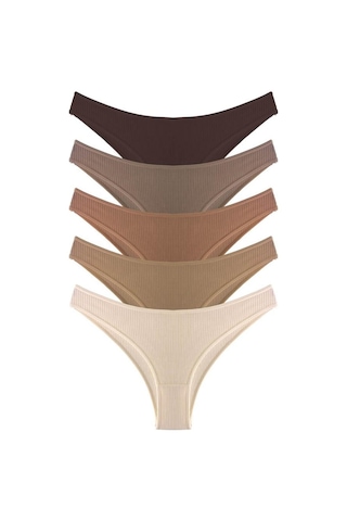 Kadın Pamuklu Ve Likralı Fitilli Kaşkorse Brezilya Külot 5'li Paket-2 Çok Renkli 2 Çok Renkli